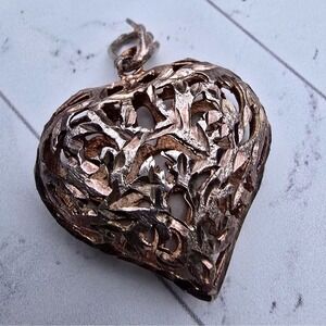 Heart of Thorns Sacred Heart Sterling Silver Puffy Heart Openwork Pendant 9.1g